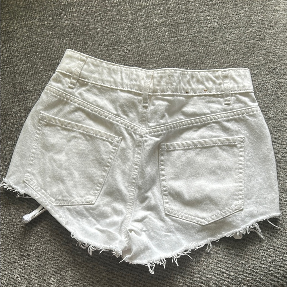 Garage White Lace-Up Side Distressed Denim Shorts - Picture 2 of 5
